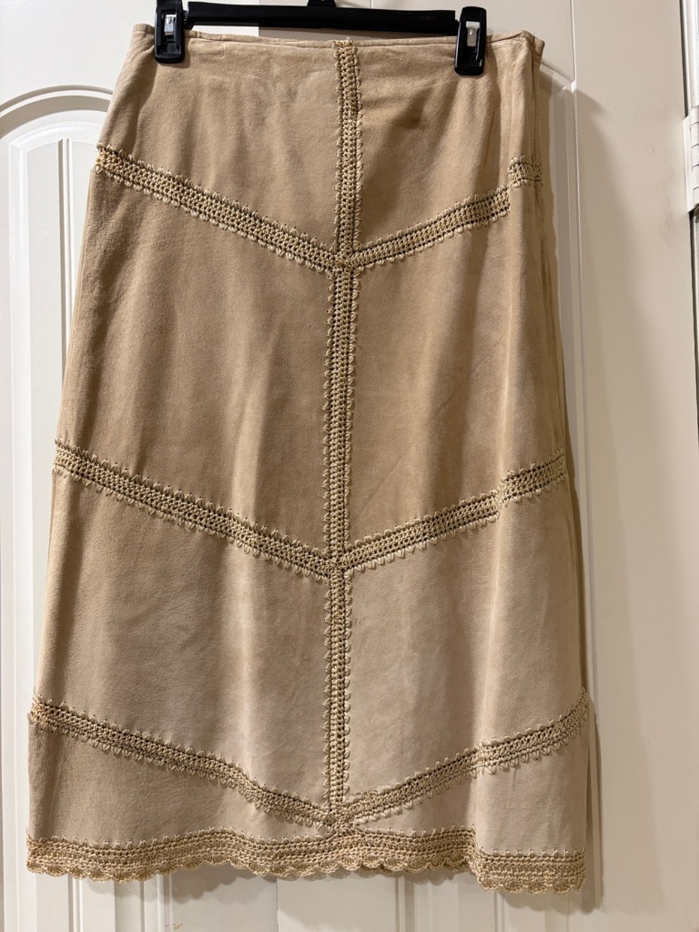 True Grit Tan Crochet-Trim Midi Skirt